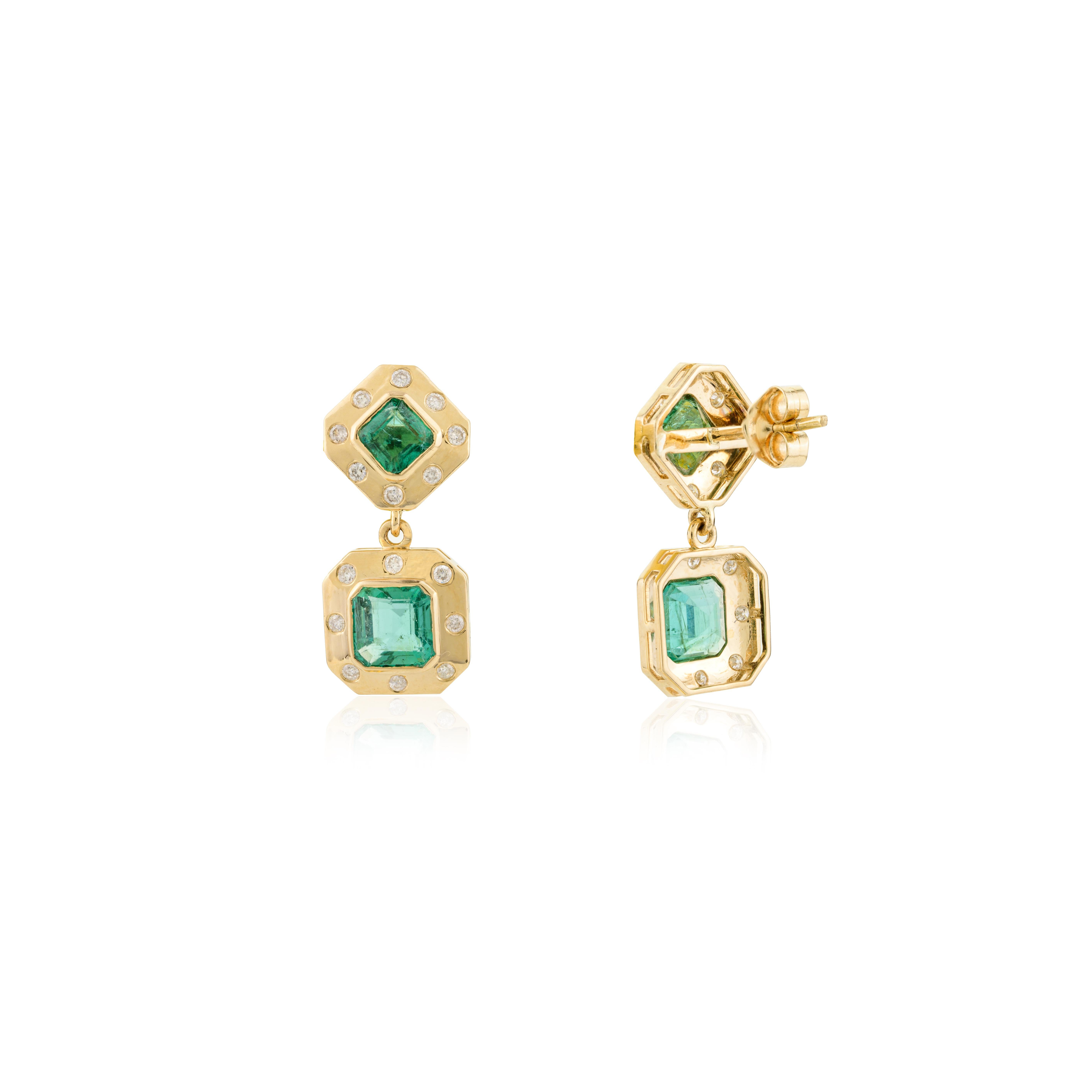 Orecchini Art Deco con diamante smeraldo, regalo per le donne in oro giallo massiccio 18 ct. In condizioni Nuovo in vendita a New York, NY