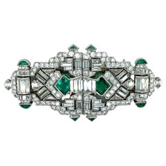 Vintage Art Deco Emerald Diamond Double-Clip Brooch