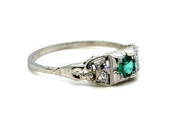 Art Deco Emerald Diamond Engagement Ring 1/3ct Antique Platinum Original 1930's