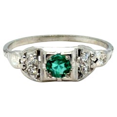 Art Deco Emerald Diamond Engagement Ring 1/3ct Antique Platinum Original 1930's
