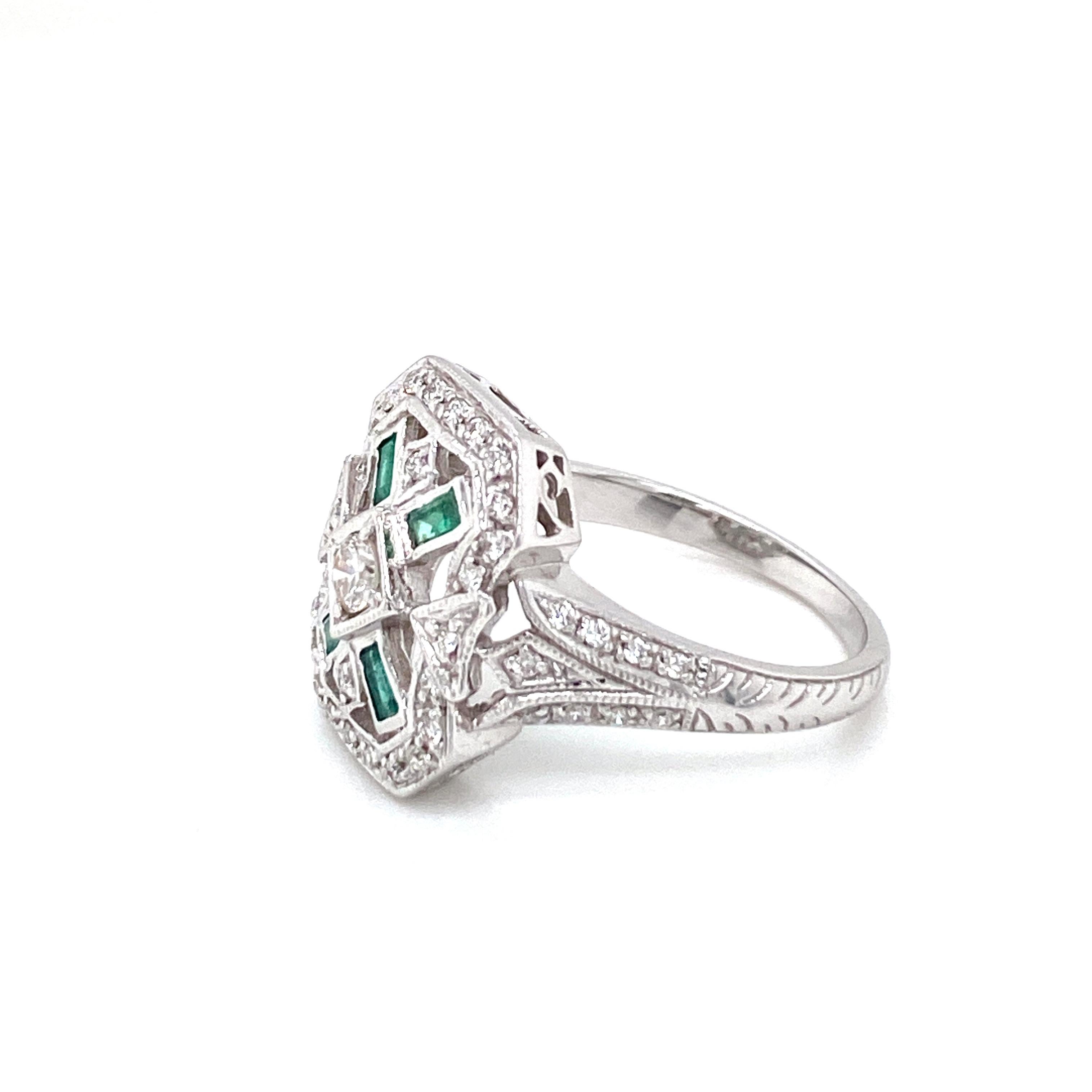 Art Deco Style Emerald Diamond Engagement Ring 5