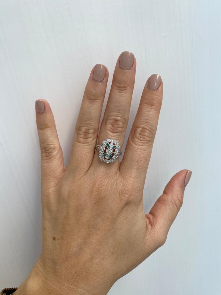Art Deco Style Emerald Diamond Engagement Ring 8