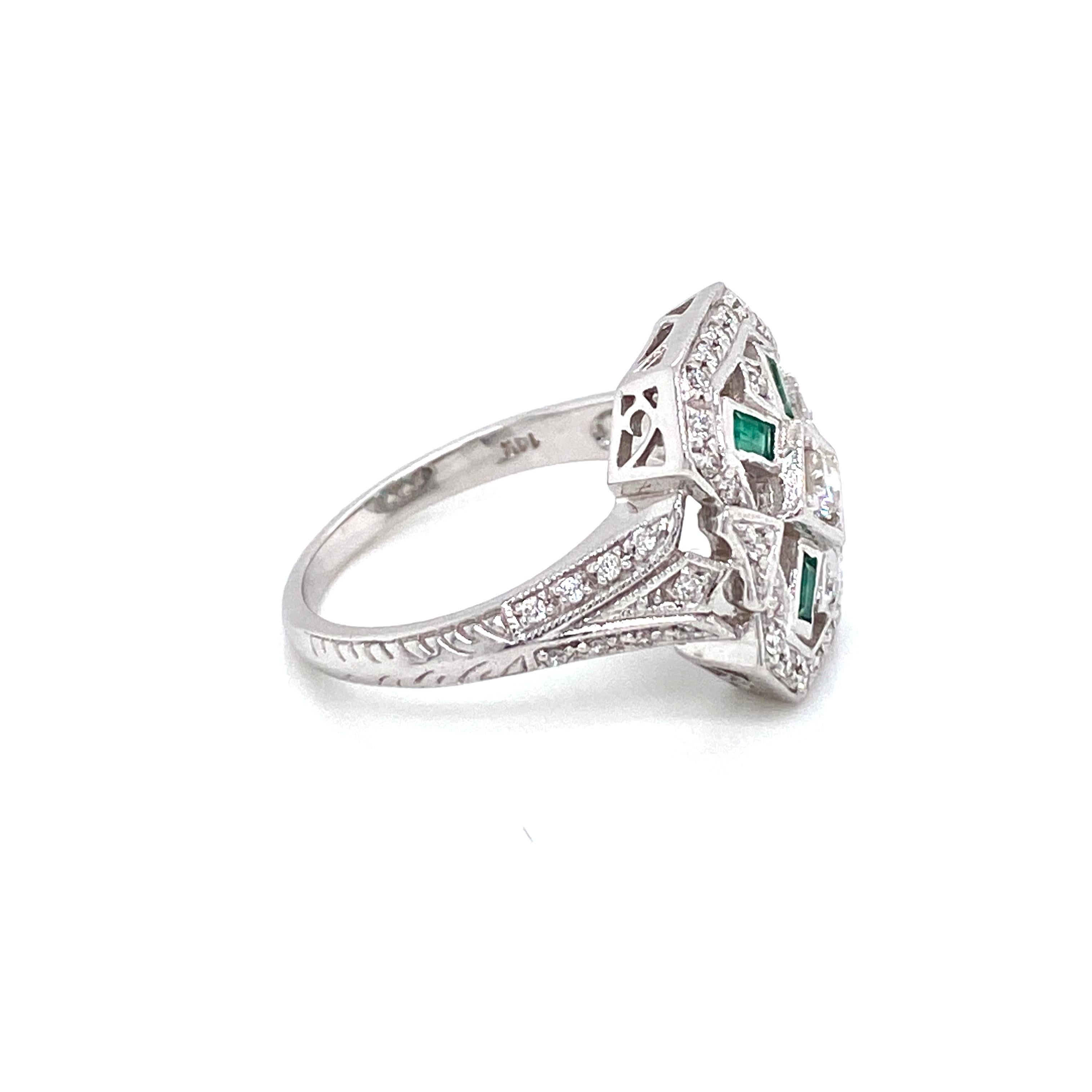 Art Deco Style Emerald Diamond Engagement Ring 1