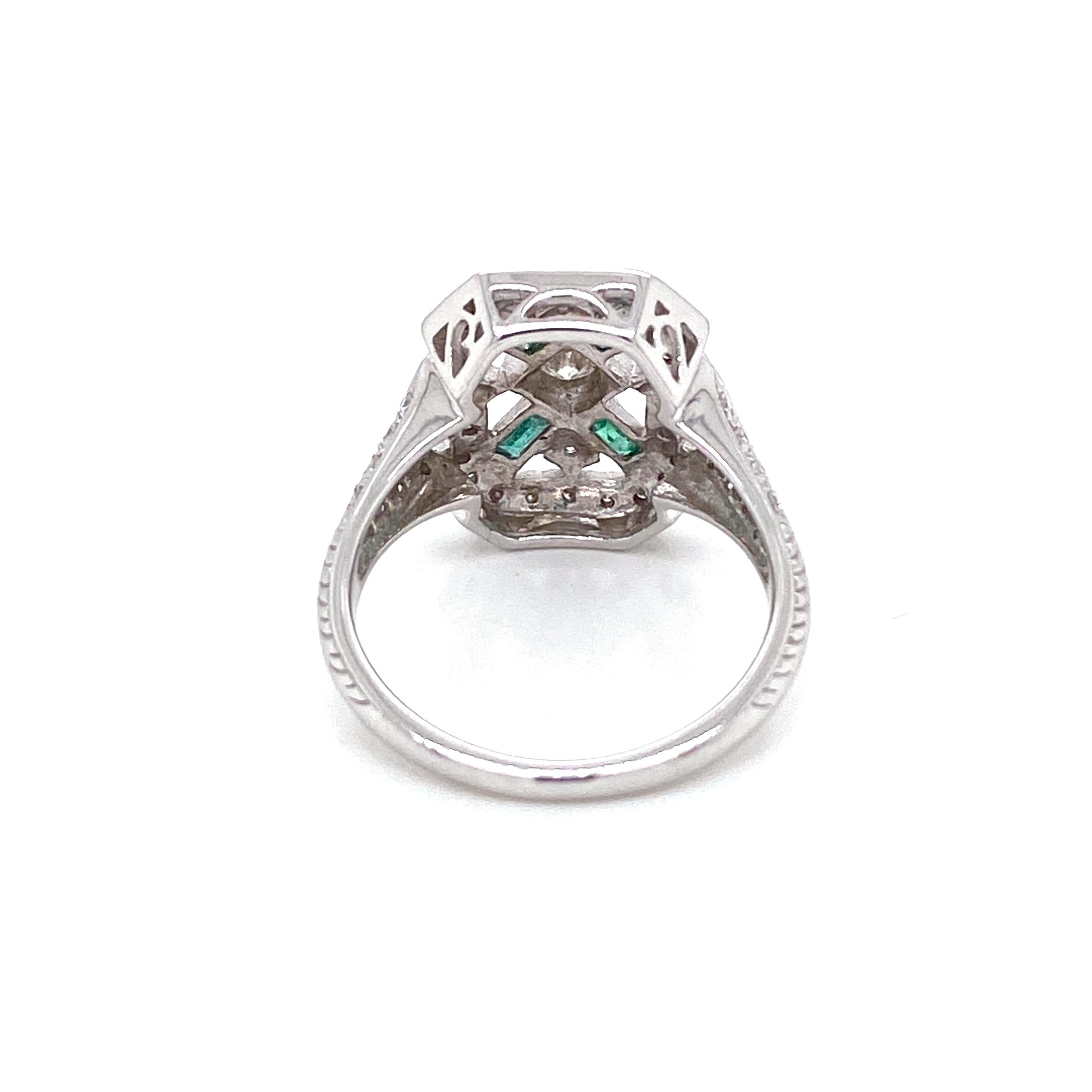 Art Deco Style Emerald Diamond Engagement Ring 3
