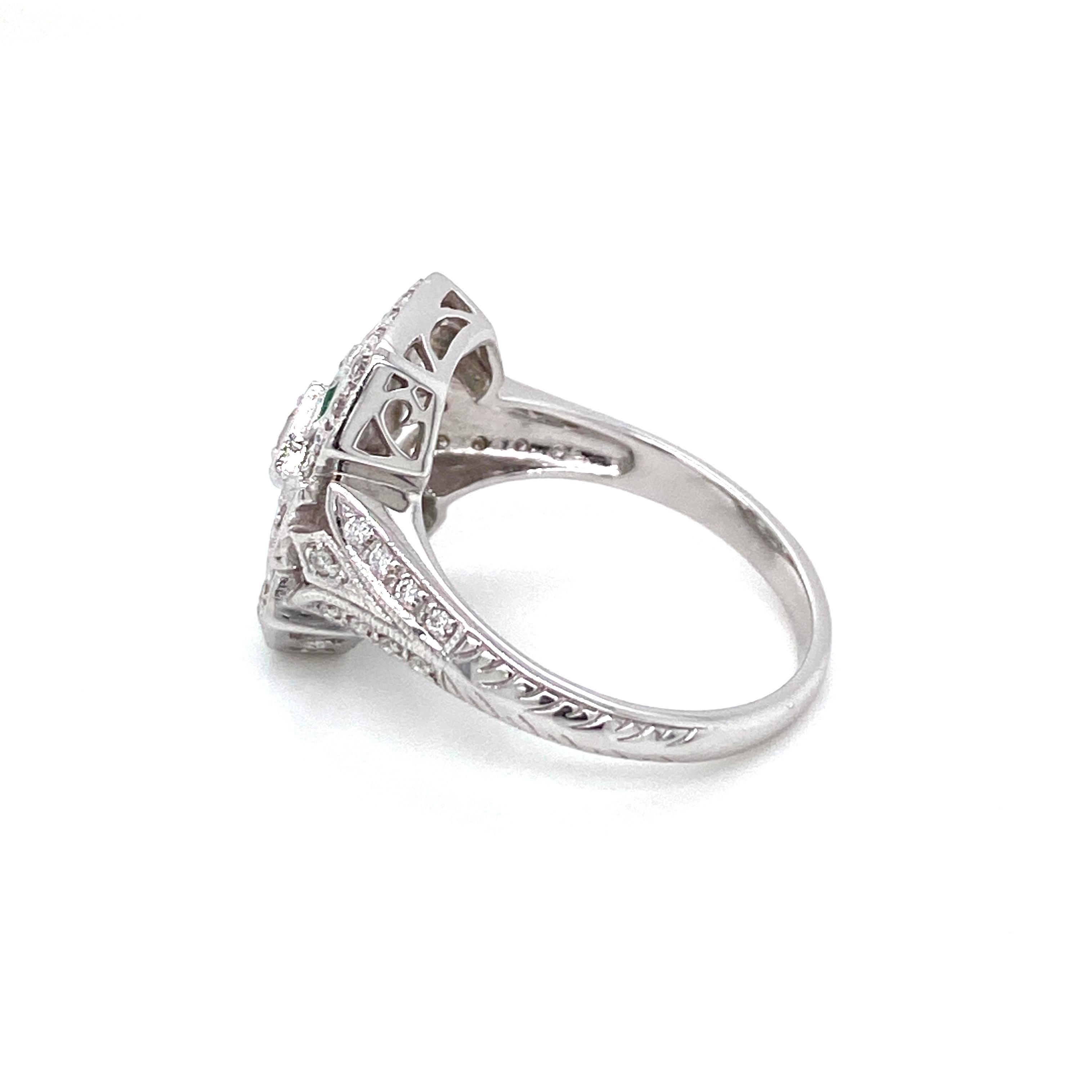 Art Deco Style Emerald Diamond Engagement Ring 4