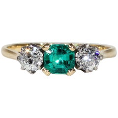 Art Deco Emerald Diamond Engagement Ring