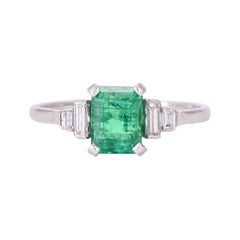 Art Deco Emerald Diamond Engagement Ring