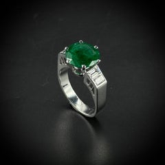 Art Deco Emerald Diamond Engagement Ring Platinum Portuguese 1940s/1950s
