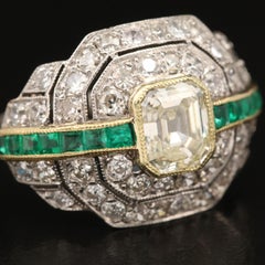 Art Deco 2 Carat Natural Diamond Emerald Engagement Ring Anniversary Ring