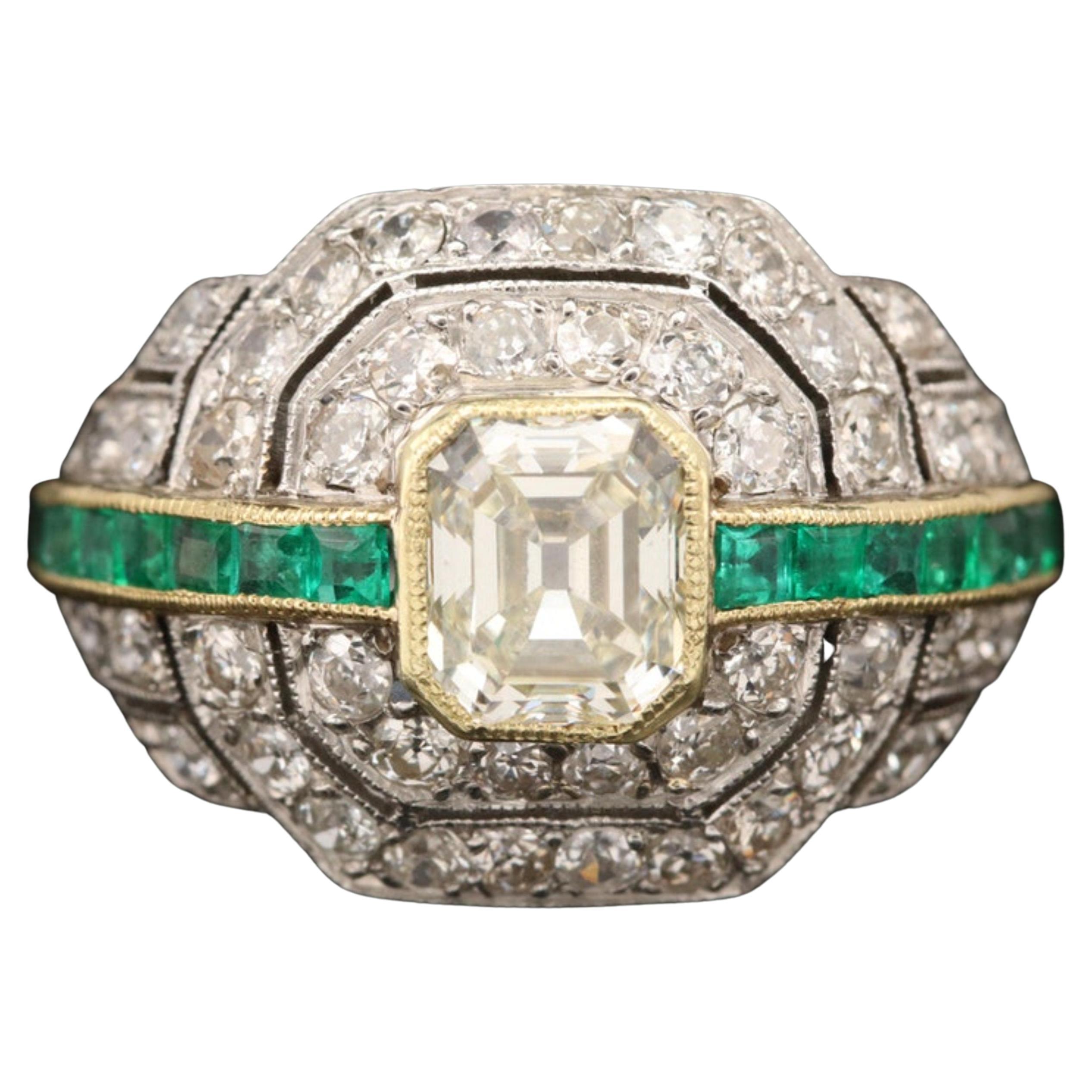 For Sale:  Art Deco 2 Carat Natural Diamond Emerald Engagement Ring Anniversary Ring