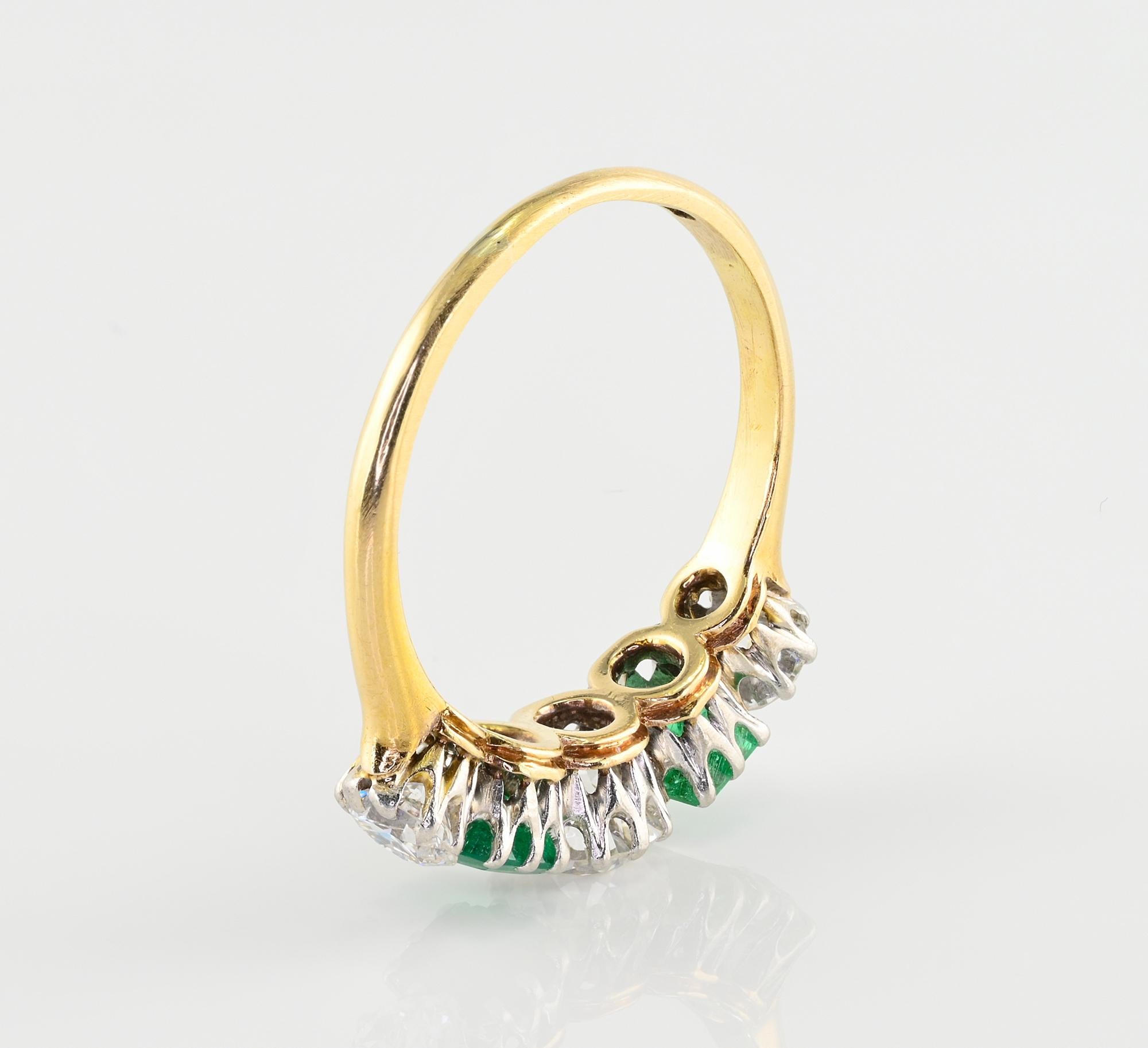 Art Deco Emerald Diamond Five Stone Ring 18 KT /Platinum For Sale 2