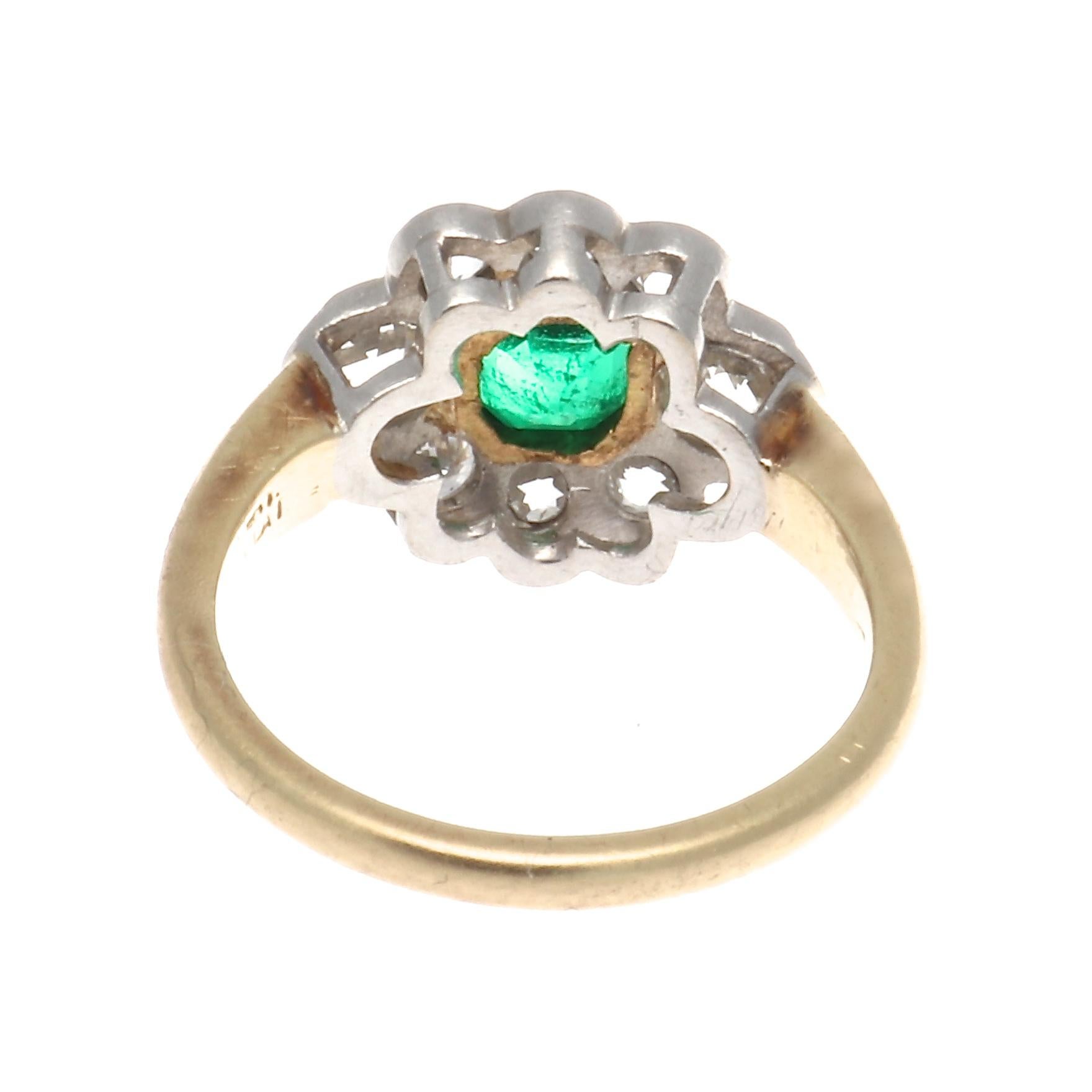 Women's Art Deco Emerald Diamond Gold Platinum Cluster Ring