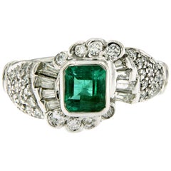 Art Deco Emerald Diamond Gold Ring
