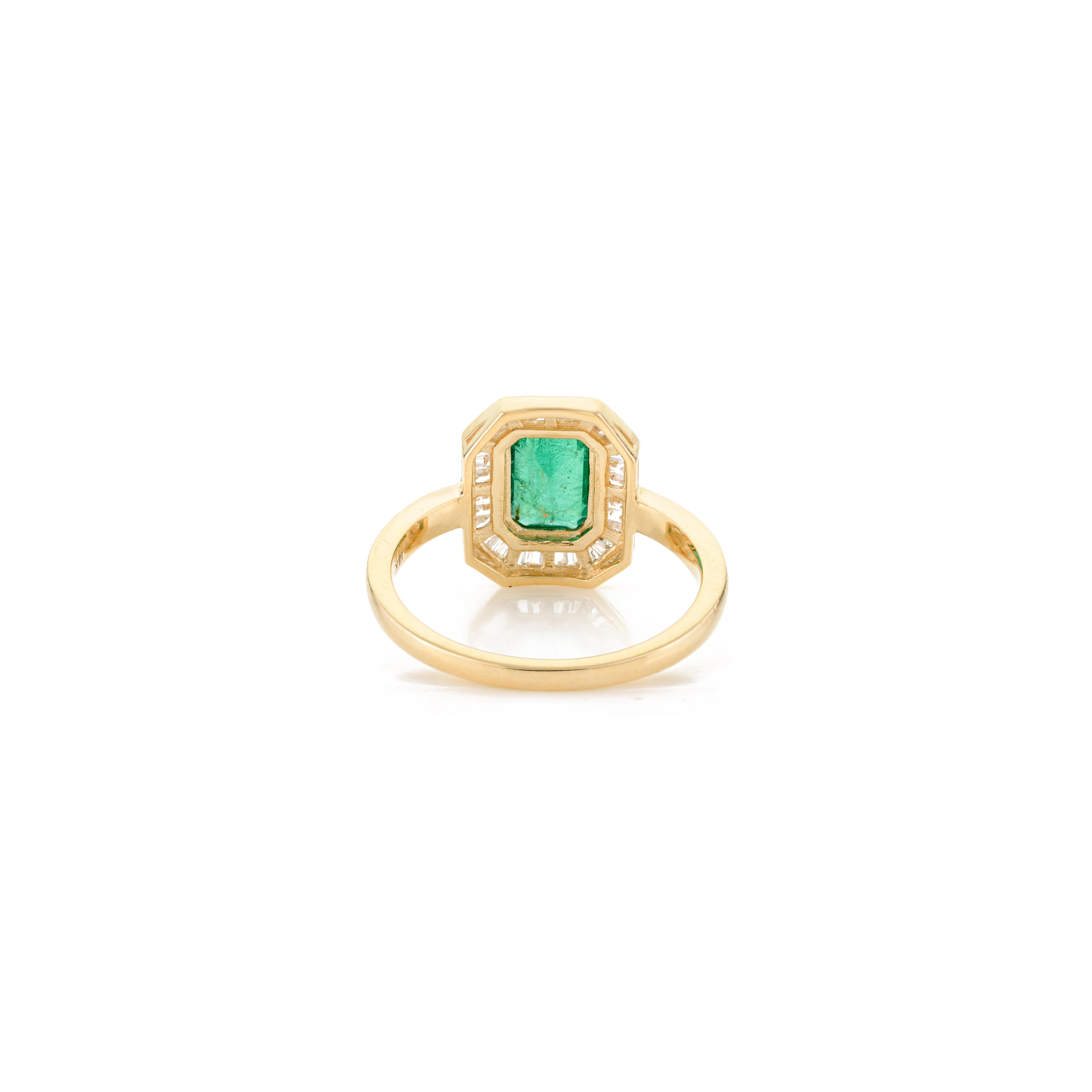 For Sale:  Art Deco Emerald Diamond Halo Wedding Ring in 18k Solid Yellow Gold for Her 5