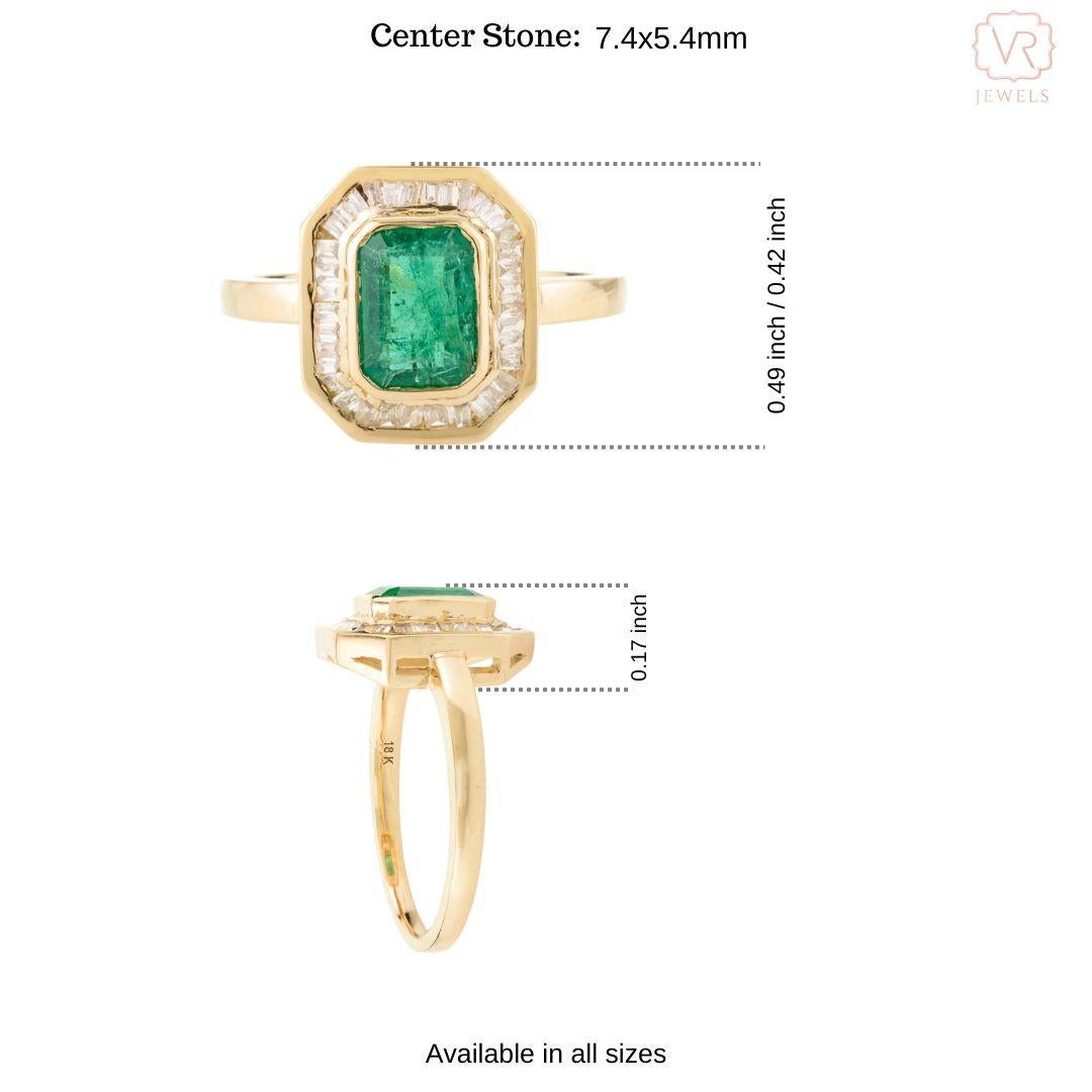 For Sale:  Art Deco Emerald Diamond Halo Wedding Ring in 18k Solid Yellow Gold for Her 9