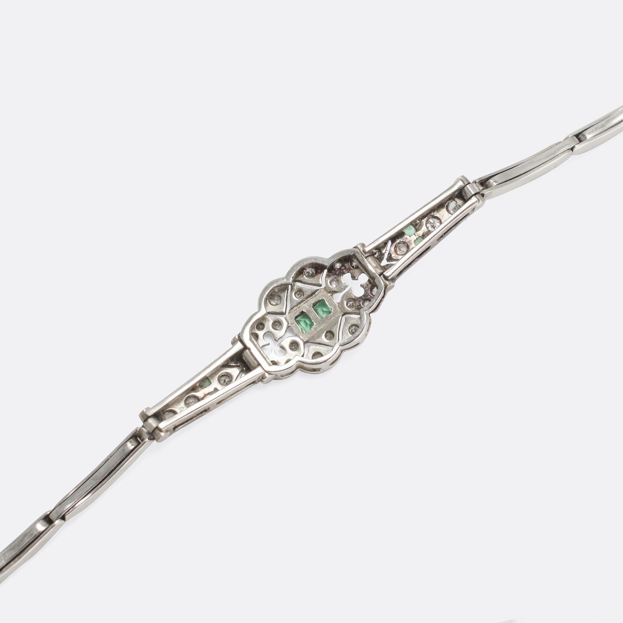Art Deco Emerald Diamond Millegrain Bracelet 1