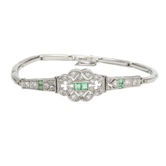Art Deco Emerald Diamond Millegrain Bracelet