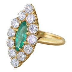 Art Deco Emerald and Diamond Navette Cluster Ring