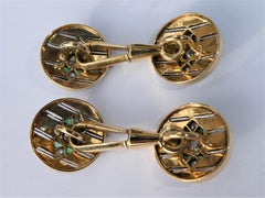 Art Deco Emerald Diamond Platinum and 14 Karat Gold Austrian Cufflinks
