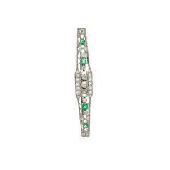 Art Deco Emerald Diamond Platinum Brooch