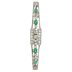 Broche Art Déco Esmeralda Diamante Platino