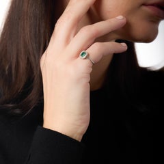 Art Deco 0.75ct Emerald Diamond Platinum Cluster Ring, Circa 1930