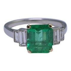 Art Deco Emerald Diamond Platinum Engagement Ring