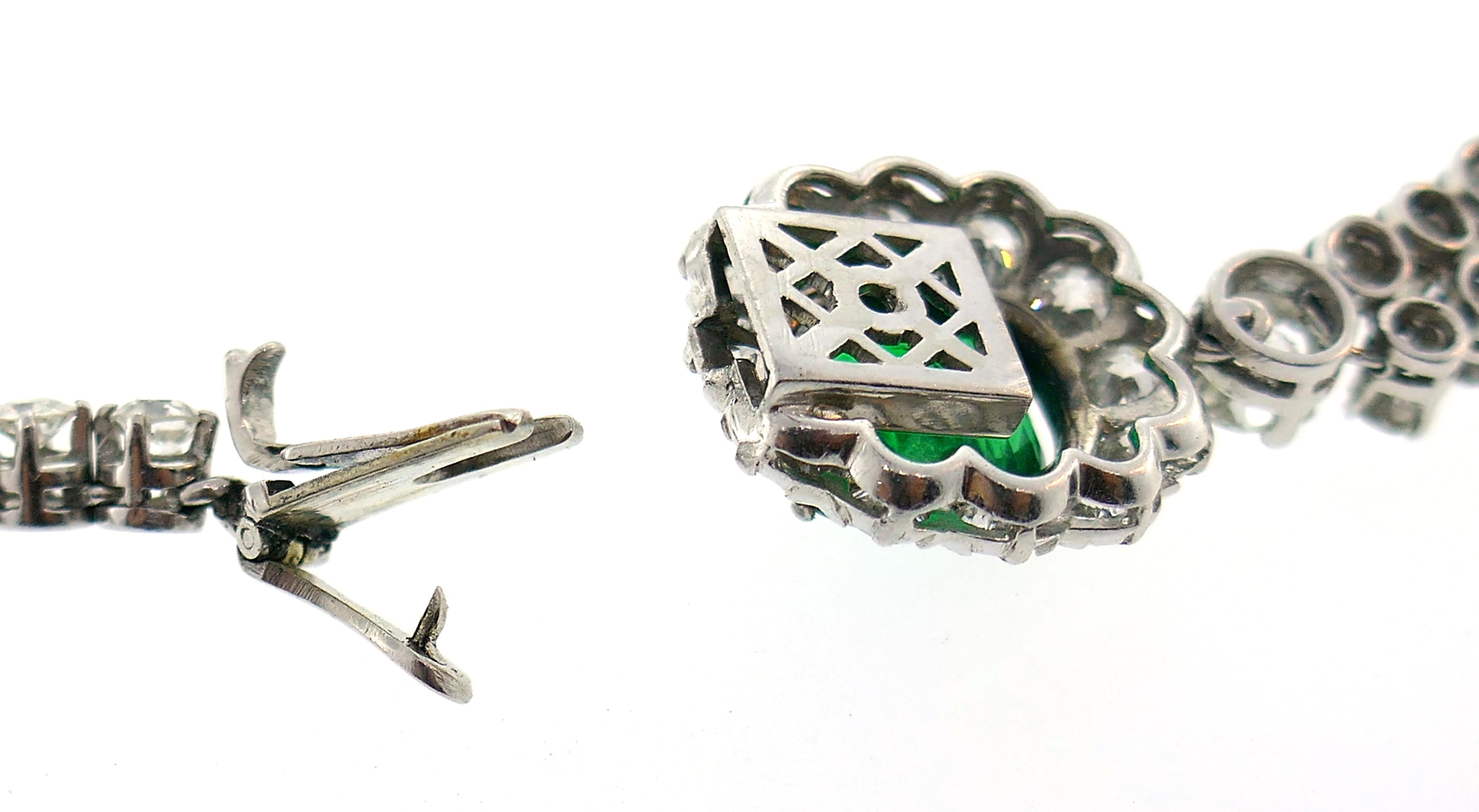 Art Deco Emerald Diamond Platinum Necklace 1930s with Removable Drop 6