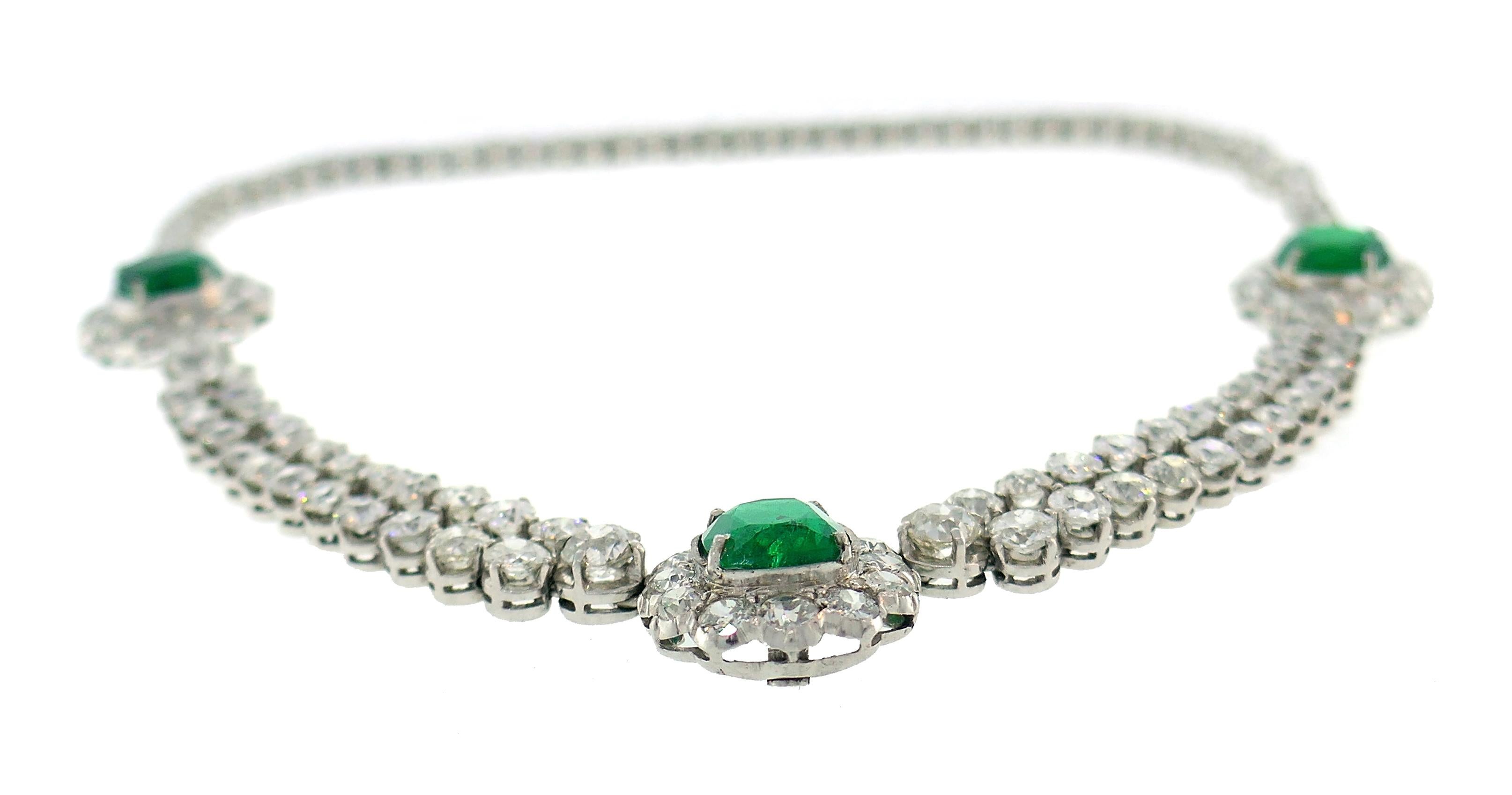 Art Deco Emerald Diamond Platinum Necklace 1930s with Removable Drop 1