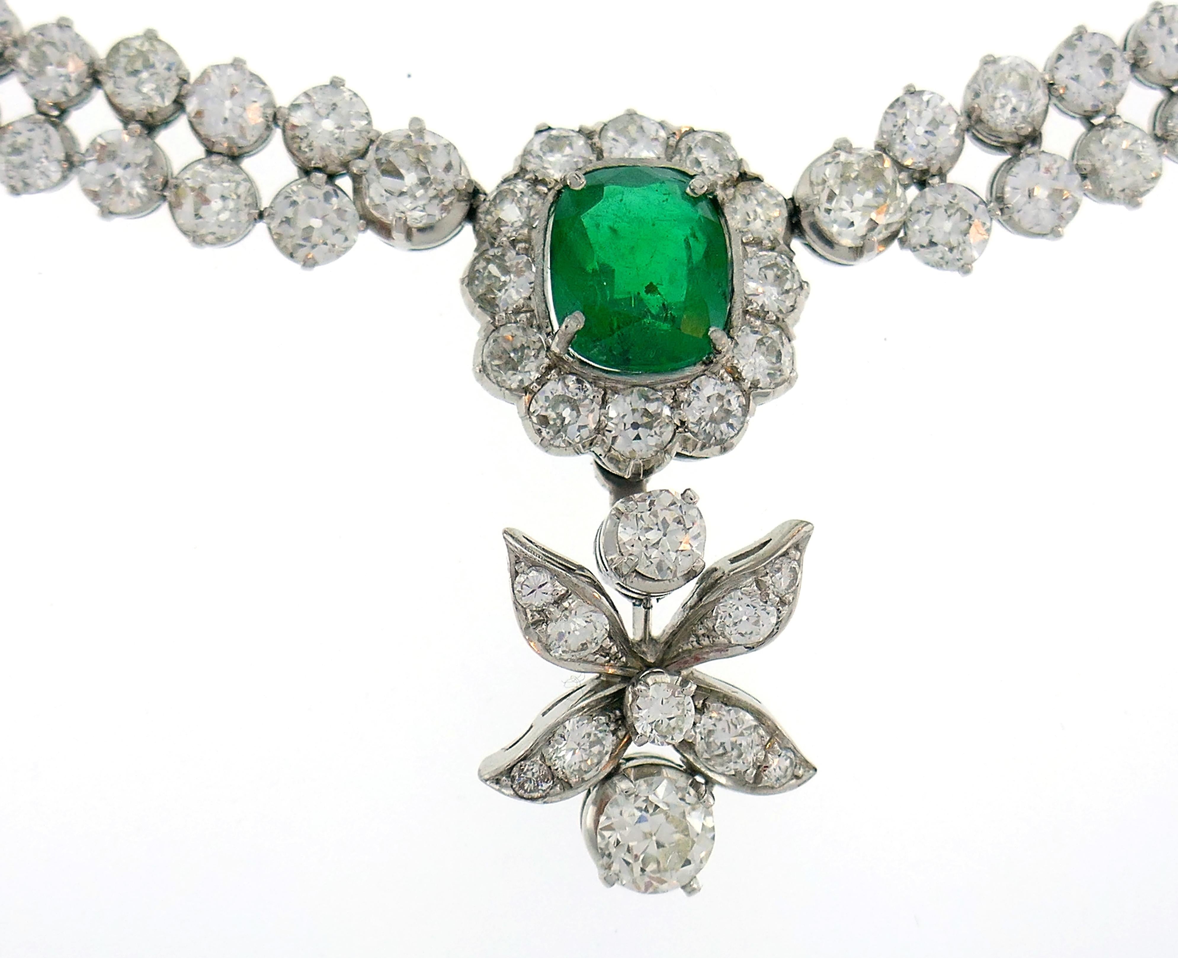 Art Deco Emerald Diamond Platinum Necklace 1930s with Removable Drop 2