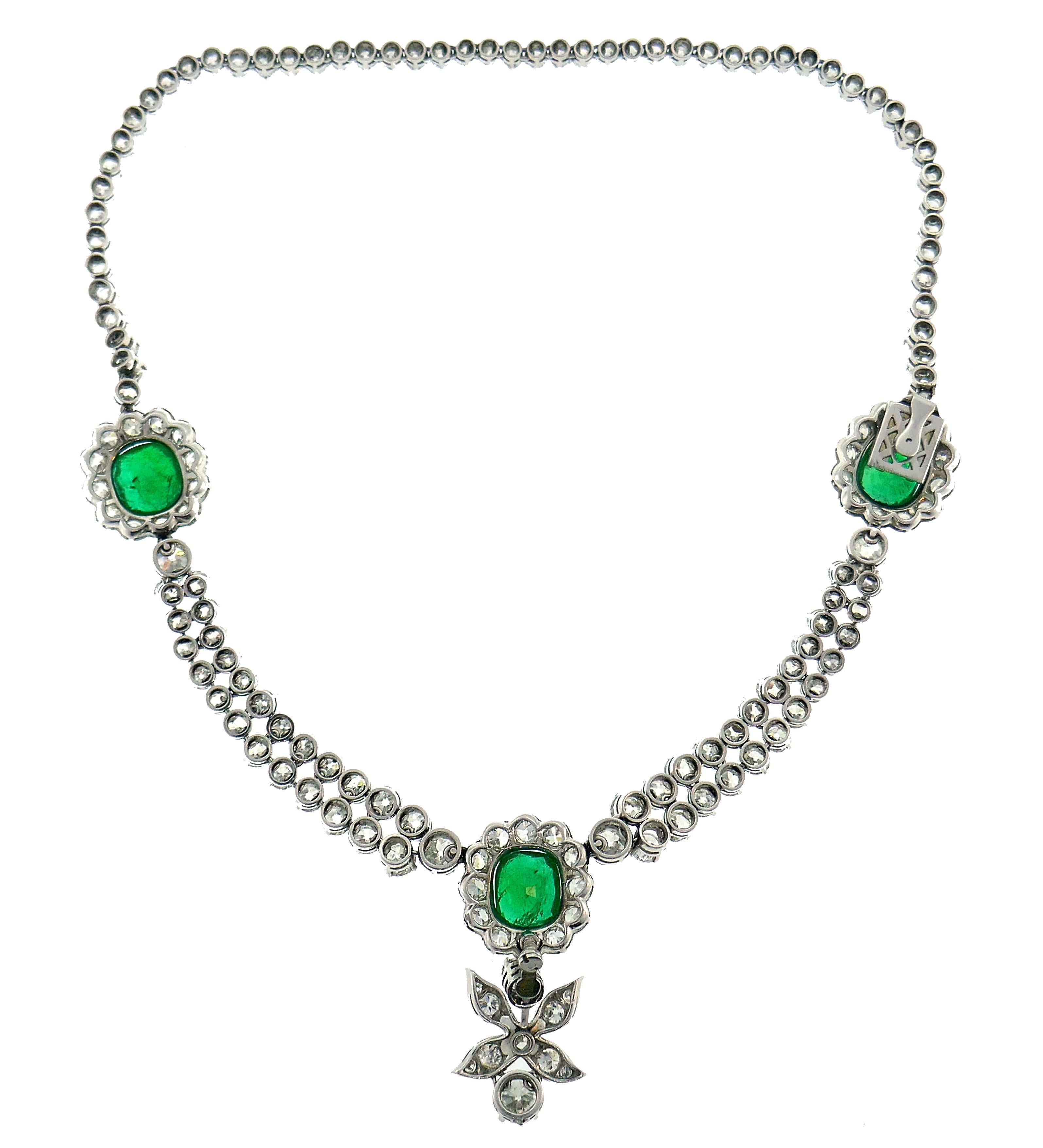 Art Deco Emerald Diamond Platinum Necklace 1930s with Removable Drop 3