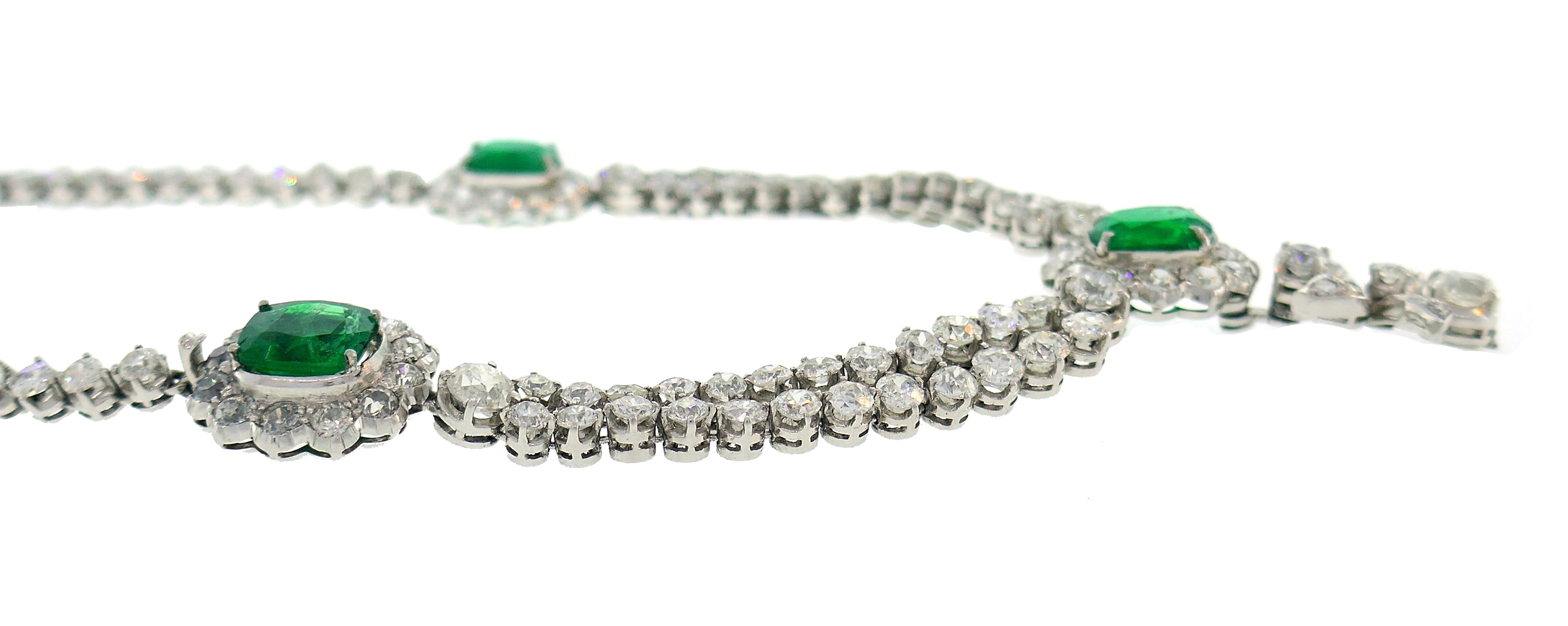 Art Deco Emerald Diamond Platinum Necklace 1930s with Removable Drop 4
