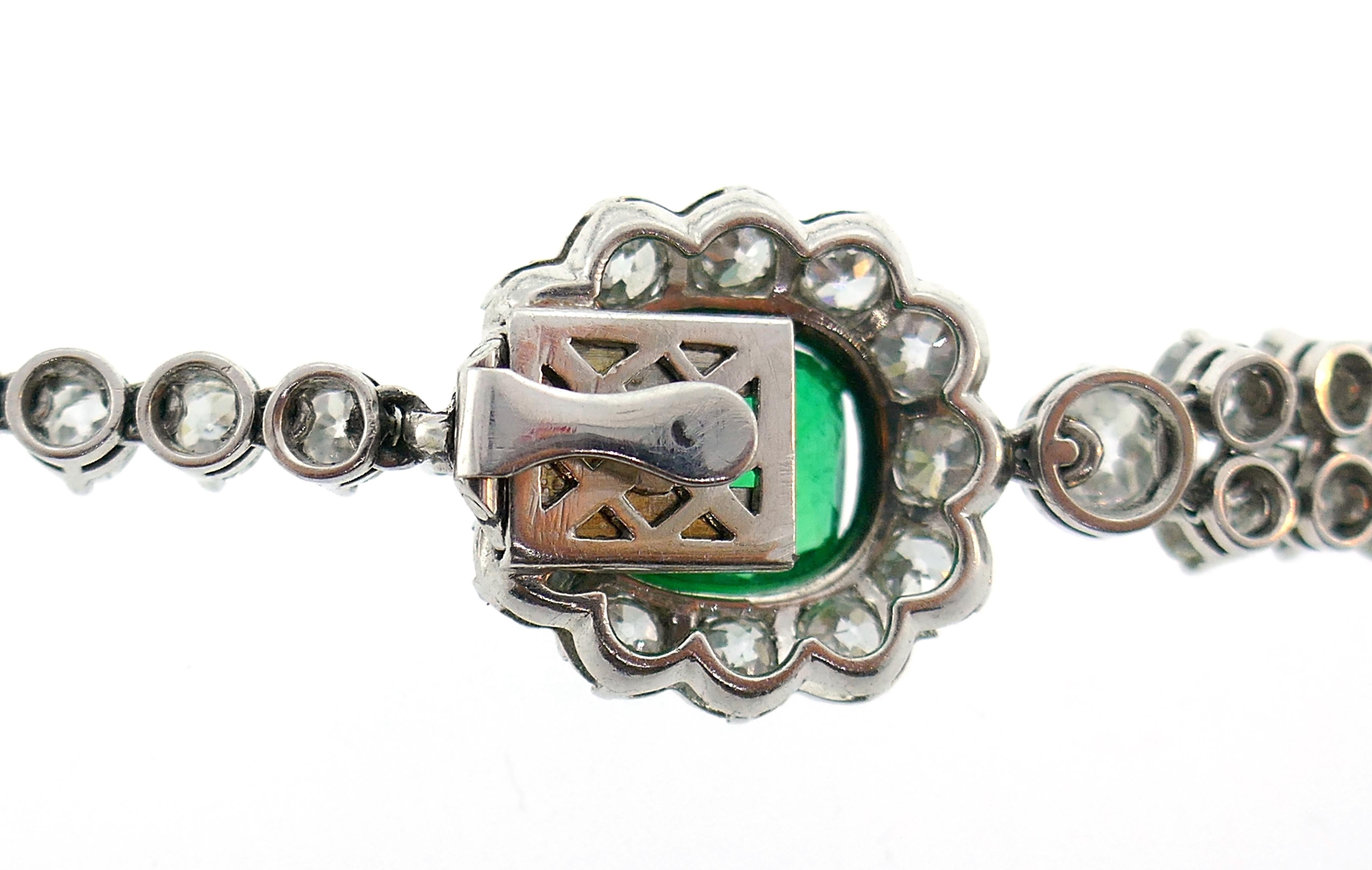 Art Deco Emerald Diamond Platinum Necklace 1930s with Removable Drop 5