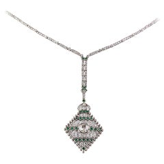 Art Deco Emerald Diamond Platinum Necklace