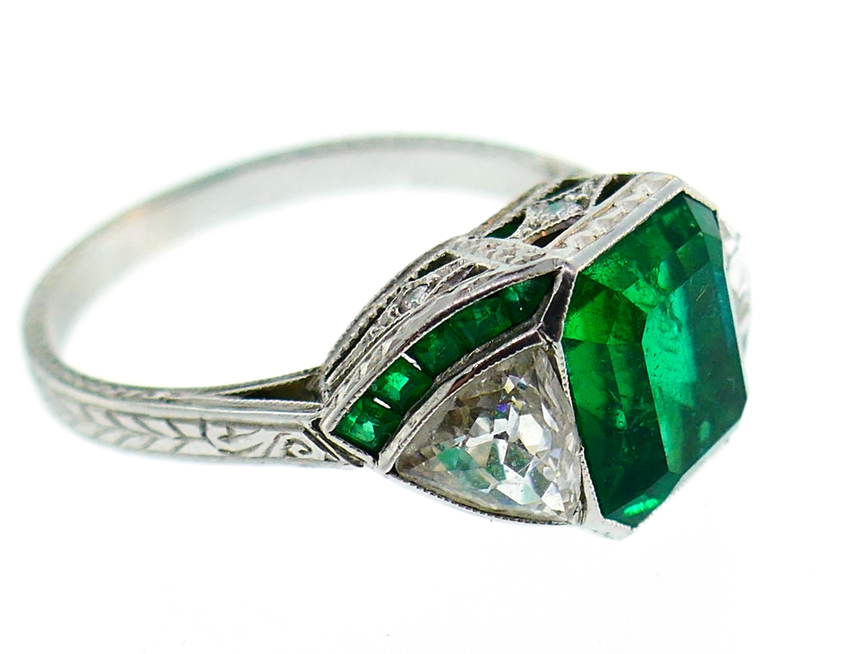 Art Deco Emerald Diamond Platinum Ring For Sale at 1stDibs | art deco ...