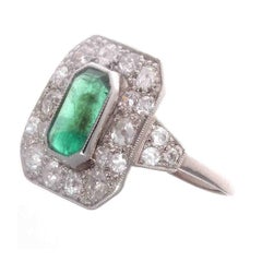 Art Deco Emerald Diamond Platinum Ring