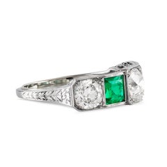 Vintage 2.15 Carats Old European Cut Diamond & Emerald Five-Stone Wedding Band