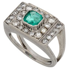 Art Deco emerald diamond platinum ring