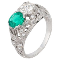 Art Deco emerald diamond platinum Toi Et Moi ring