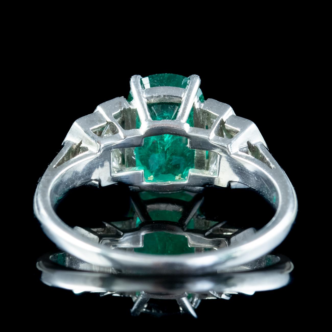 Art Deco Emerald Diamond Ring 1.67ct Emerald With Cert  In Good Condition For Sale In Kendal, GB