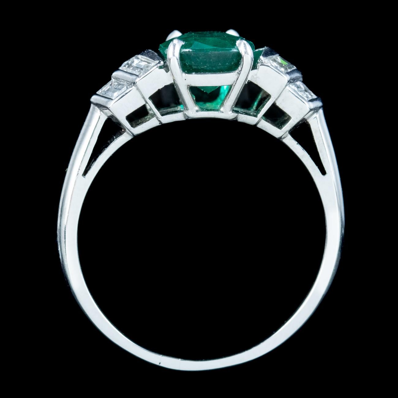 Women's Art Deco Emerald Diamond Ring 1.67ct Emerald With Cert  For Sale