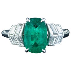 Antique Art Deco Emerald Diamond Ring 1.67ct Emerald With Cert