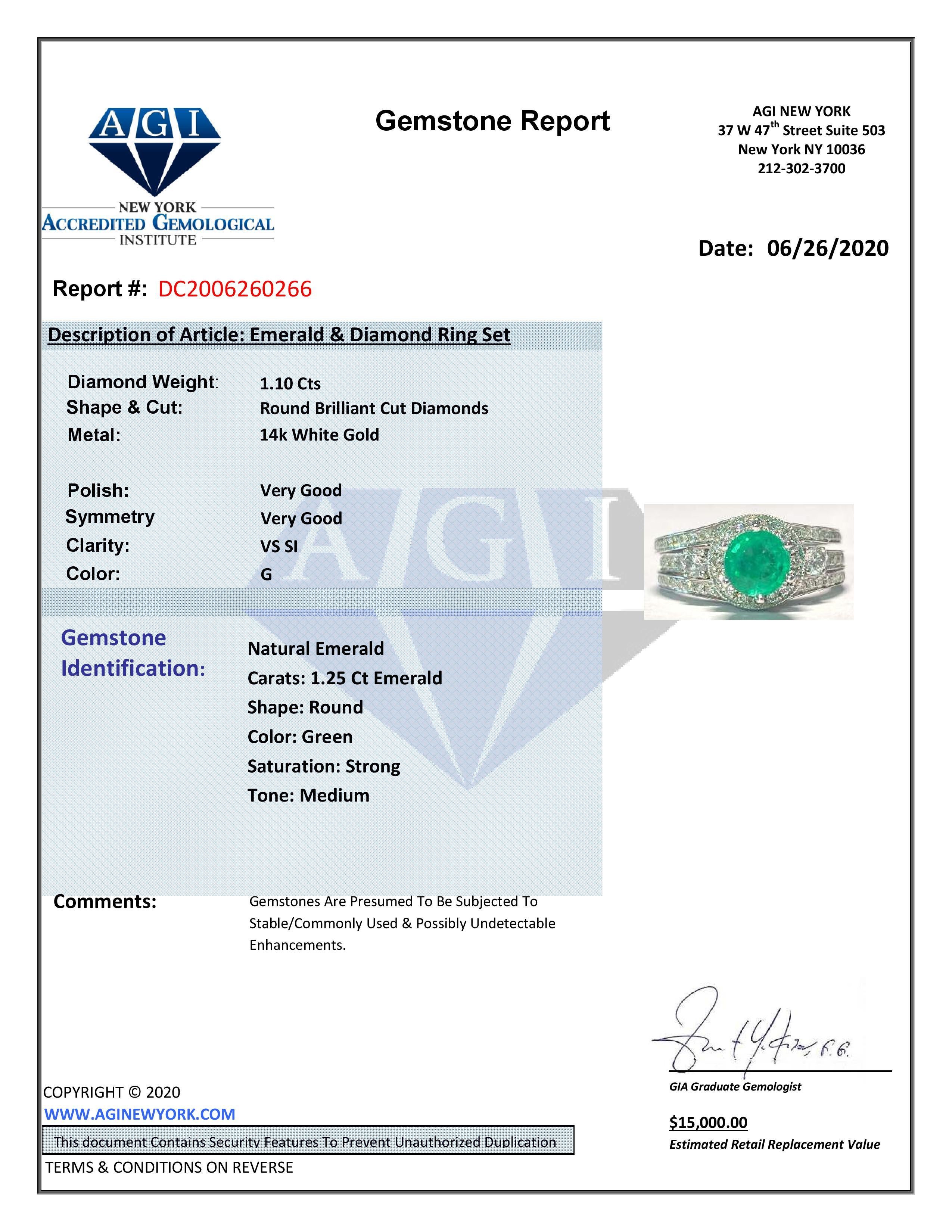 Art Deco Emerald & Diamond Ring in 14k White Gold For Sale 2