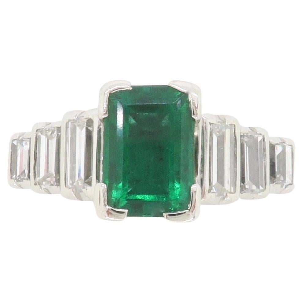 Art Deco Emerald & Diamond Ring Made in Platinum