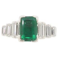 Art Deco Emerald & Diamond Ring Made in Platinum