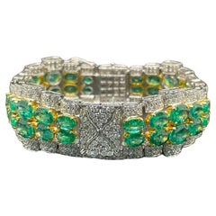 Bracelet de mariage Art déco en or blanc massif 18 carats avec émeraudes et diamants