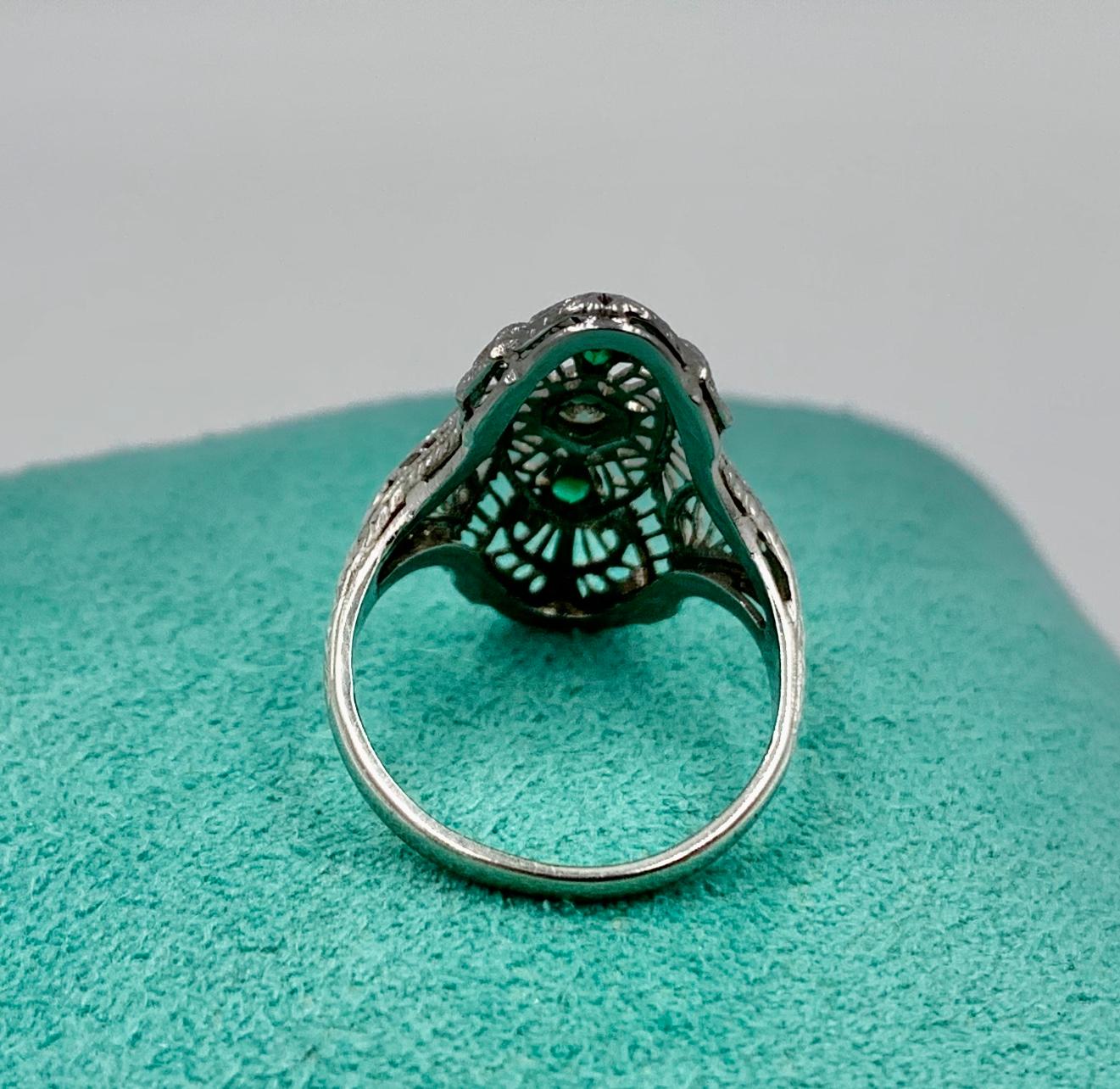 Art Deco Smaragd Diamant Hochzeit Verlobungsring 14 Karat Weißgold Edwardian 8