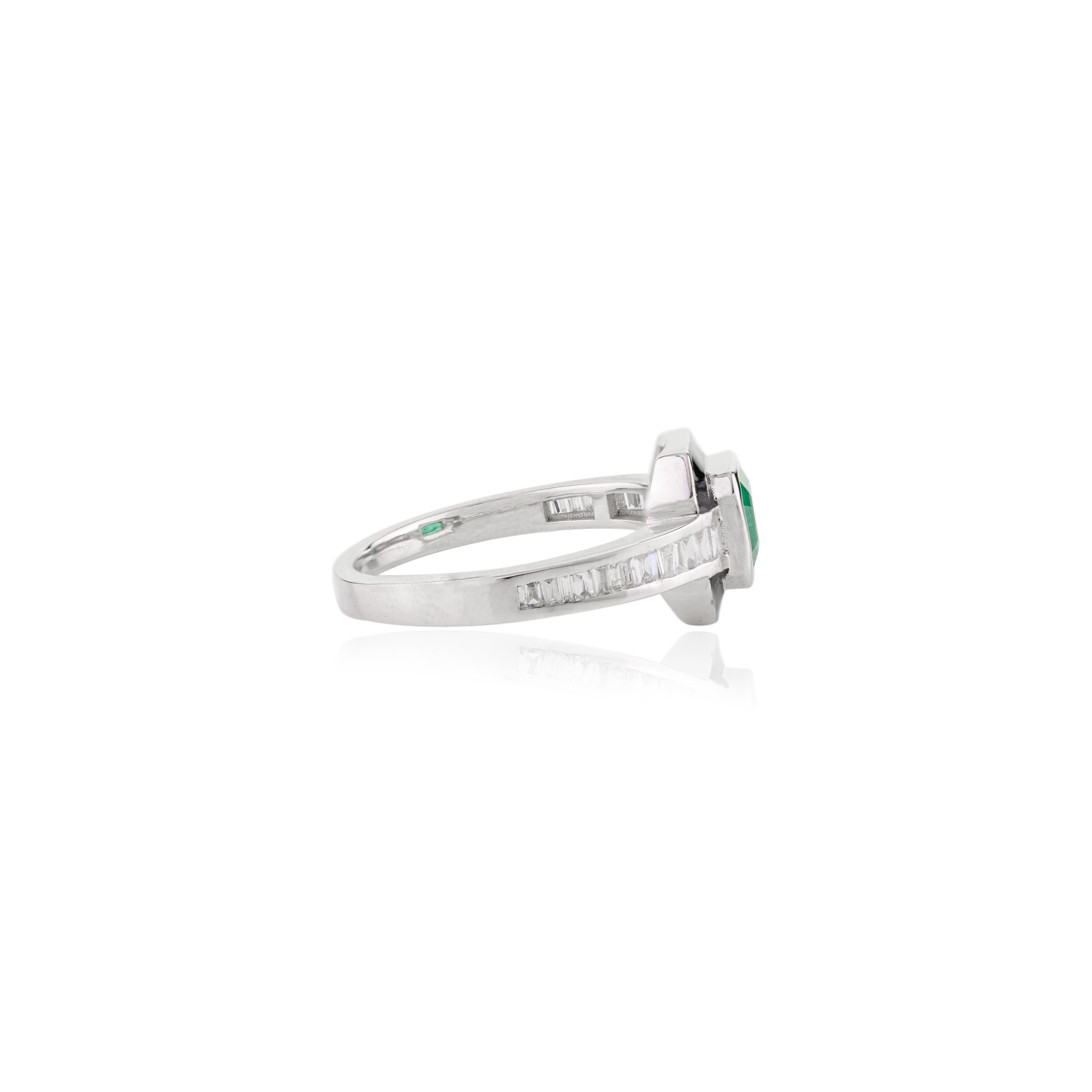 For Sale:  Art Deco Emerald Diamond Wedding Ring with Enamel in 18k Solid White Gold 3