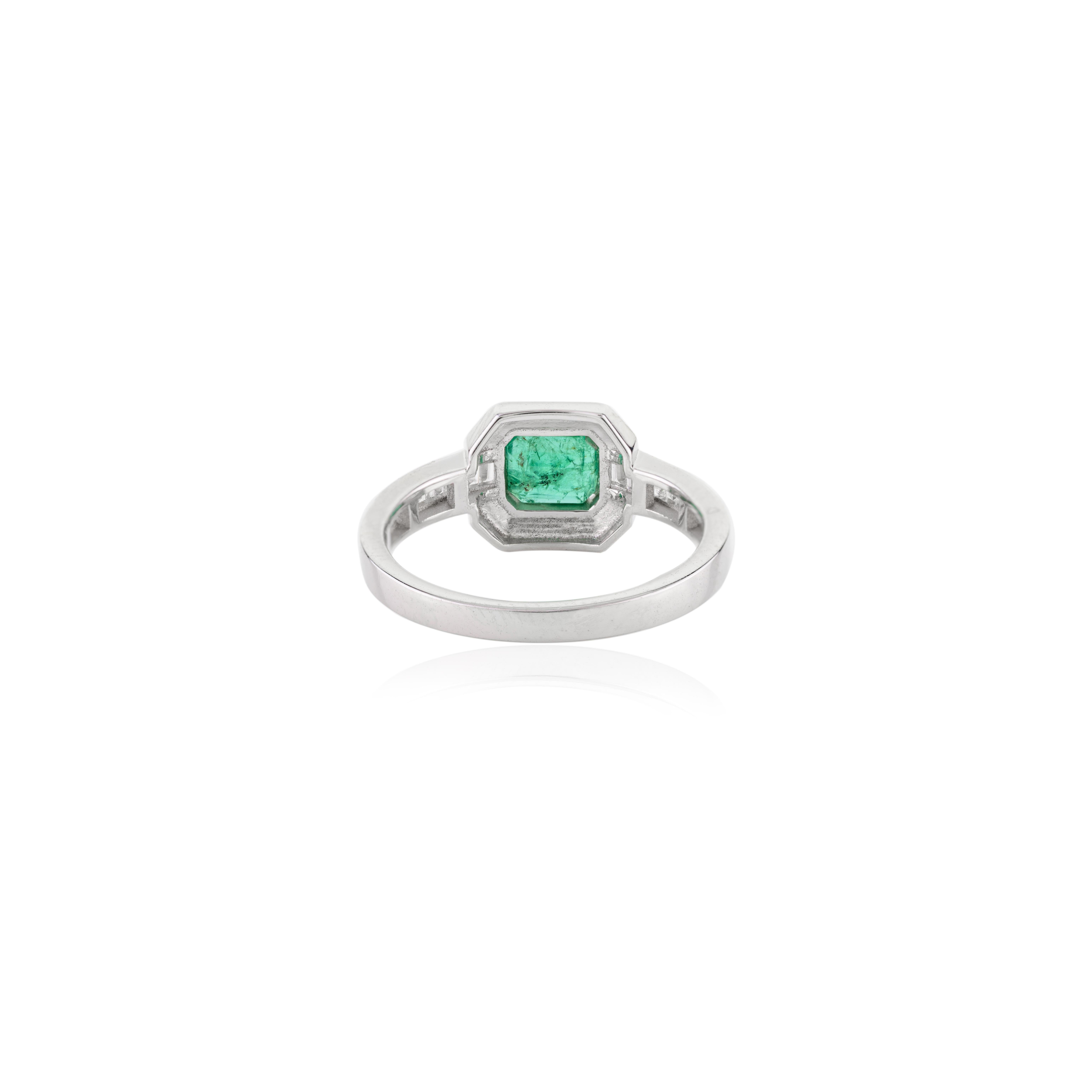 For Sale:  Art Deco Emerald Diamond Wedding Ring with Enamel in 18k Solid White Gold 4