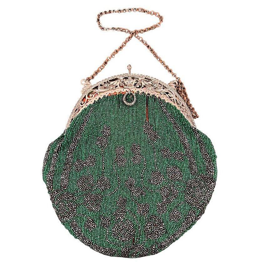 The original Art Deco glass beaded evening bag harks back to the Flapper era, known for luxury, opulence, and the newfound freedom of expression for women. During this time, evening bags became essential accessories, not only for function but as